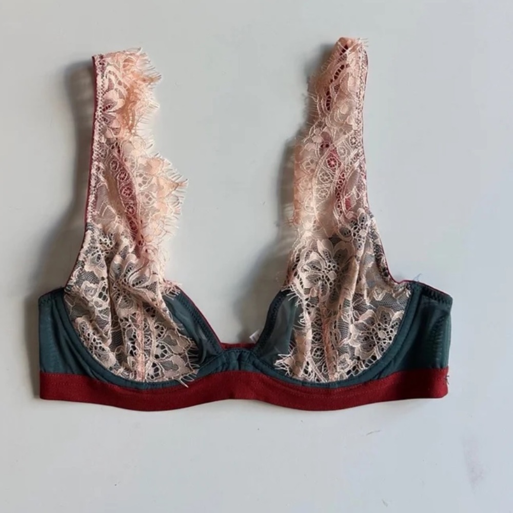 Dora Larsen Lace Trimmed Bralette in Pink and Red
